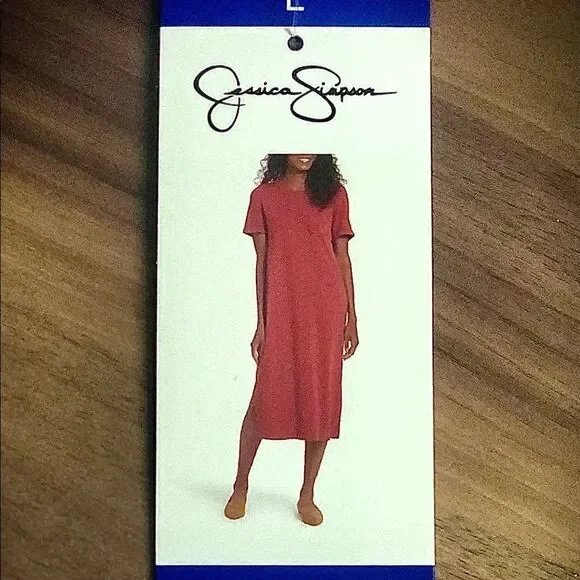NWT JESSICA SIMPSON Ladies Comfy Lounge Tee Midi Dress in Orange Burnt Brick - Picture 2 of 5
